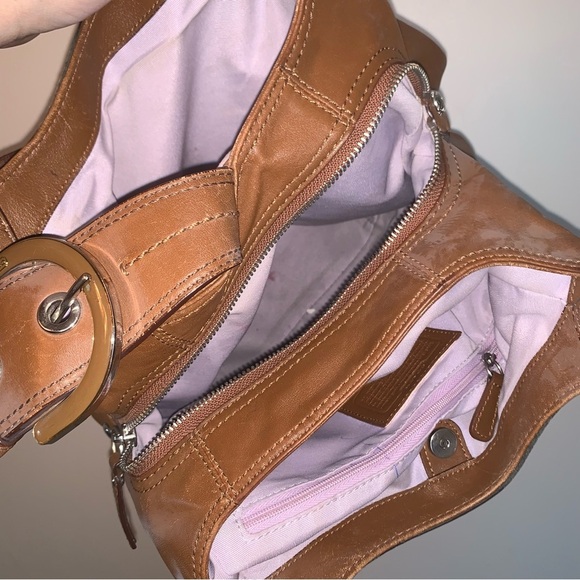 Coach Tan Leather Shoulder Bag with Silver Accents - Picture 3 of 15